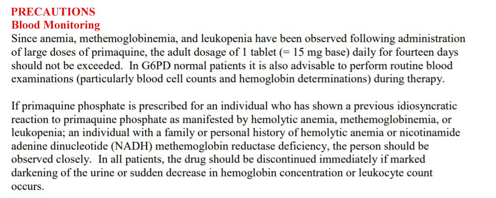Vorsichtsmaßnahmen bei Primaquin